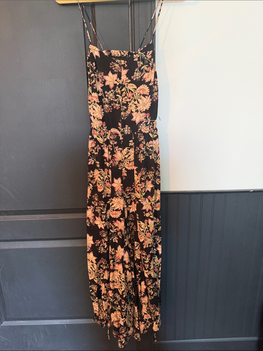 Floral Black jumpsuit with Pink & Green Blooms